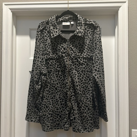 Belle by Kim Gravel Tripleluxe Animal Print Zip Up Long Sleeve Shirt 2x - Picture 3 of 6